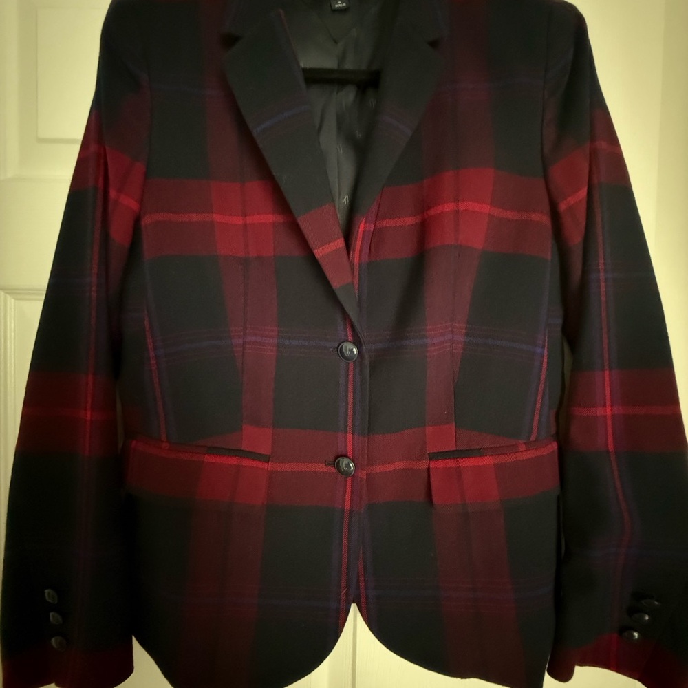 Tommy Hilfiger Red and Black Plaid Blazer